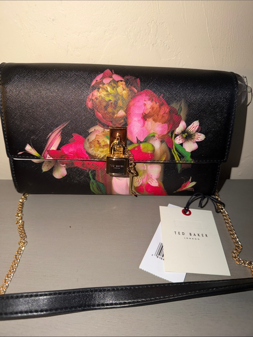 Ted Baker Black Floral Padlock Crossbody Bag
